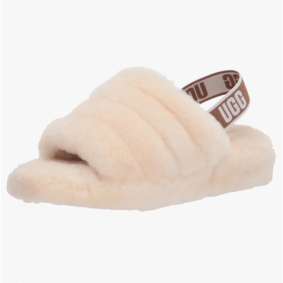 UGG Fluff Yeah Slide Sandals Sheepskin Fur Slingback Elastic Open Toe Natural - Picture 7 of 7